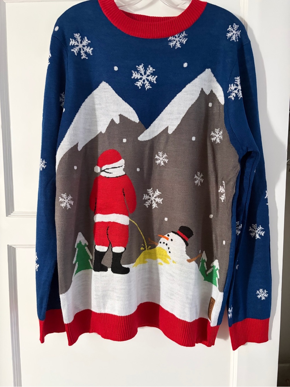 Tipsy Elves Blue and Red Holiday Novelty Crewneck Sweater
